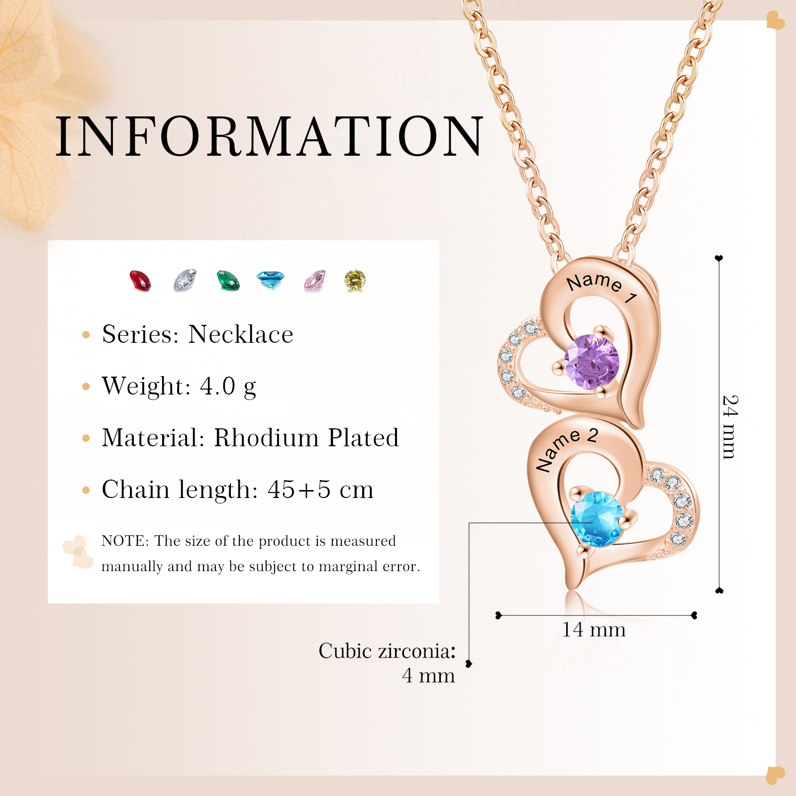 2 Names - Personalised Heart Pendant Necklace Custom Birthstones & Names Necklace Birthday Gift for Her-Jessemade AU