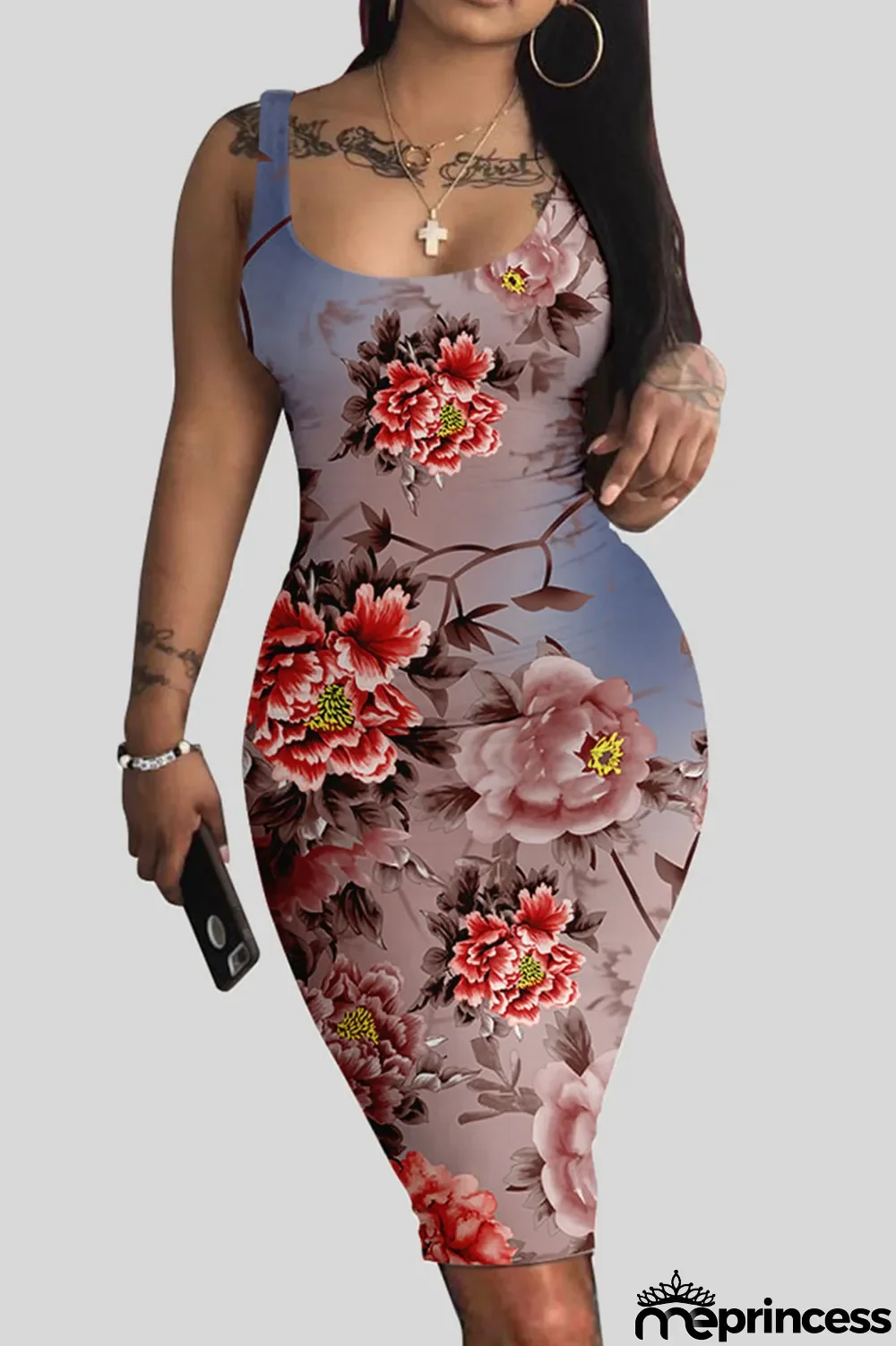 White Casual Print Patchwork U Neck Vest Dress Dresses