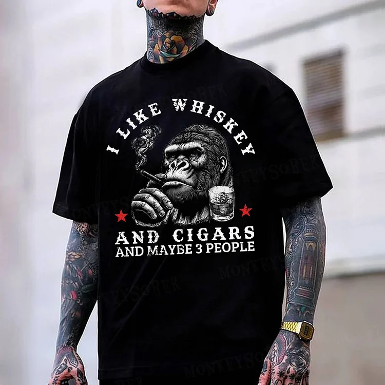 I Like Whiskey And Cigars And Maybe 3 People Monkey T-shirt