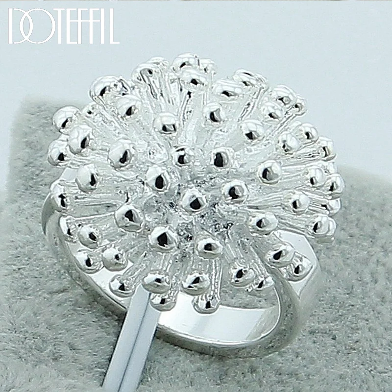 DOTEFFIL 925 Sterling Silver Firework Coral Ring Woman Jewelry