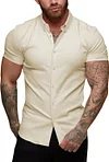 URRU Men's Muscle Dress Shirts Slim Fit Stretch Short Sleeve Casual Button Down Shirts for Men
