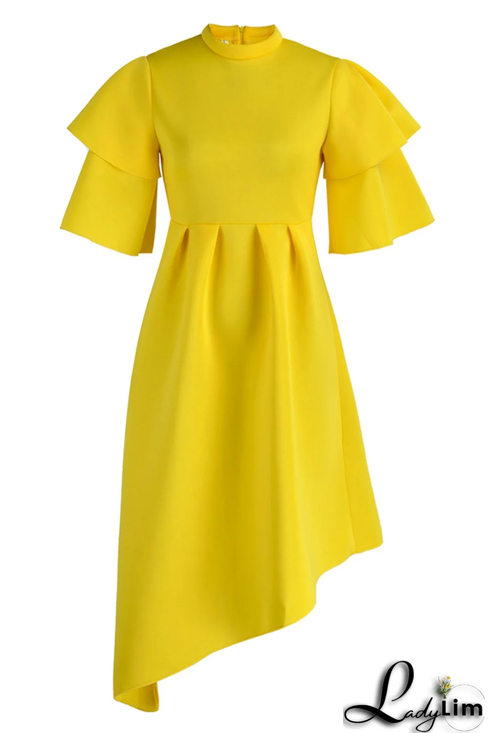 Yellow Fashion Formal Solid Patchwork Half A Turtleneck Evening Dress