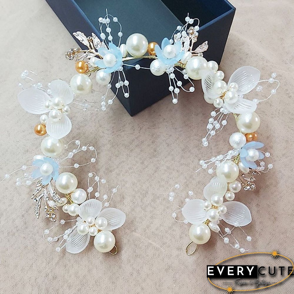 1 Piece Elegant Girls Bridal Headband Imitated Pearl Hair Headdress Flower Wreath Bride Garland Head Hoop Wedding Headbands Hair Jewelry
