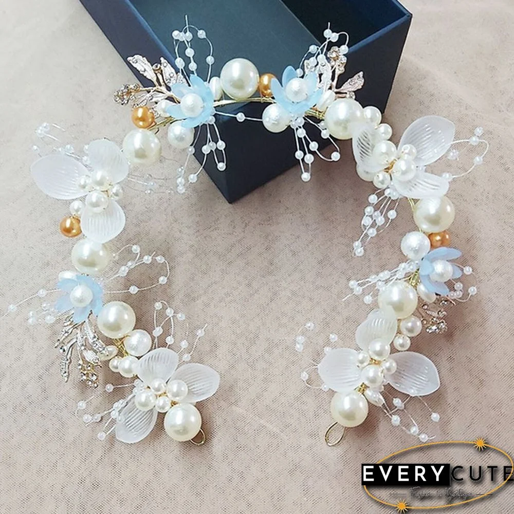 1 Piece Elegant Girls Bridal Headband Imitated Pearl Hair Headdress Flower Wreath Bride Garland Head Hoop Wedding Headbands Hair Jewelry