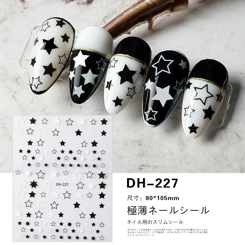 1PC Hollow 3D Nail Stickers Black White Wild Leopard Snake Star Letter Design Adhesive Decals Nail Art Decoration Tip Slider New-Nail Inspo