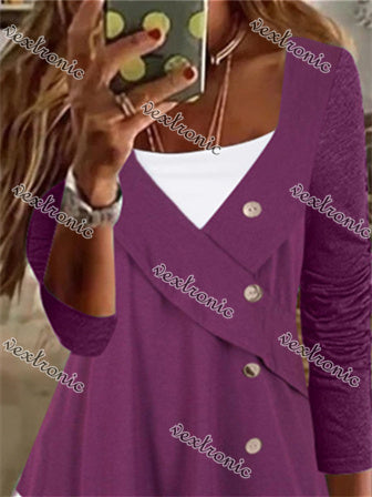 Women's Long Sleeve U-neck Buttons Top
