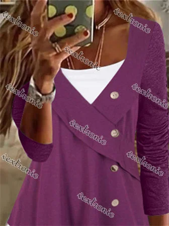 Women's Long Sleeve U-neck Buttons Top