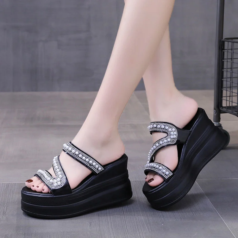 Wongn Wongn Female Summer Wear 2023 New Fashion Platform Platform Shoes Fairy Web Celebrity One Word Cool Slippers