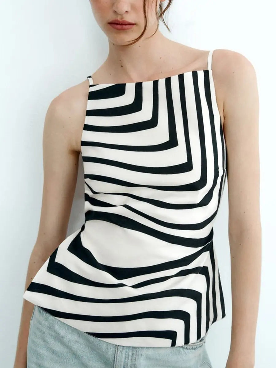Bare Back Suspenders Zebra Print Tank Tops