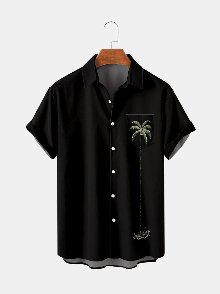 Casual Mens Coconut Tree Print Hawaiian Shirt Short-sleeved Tops