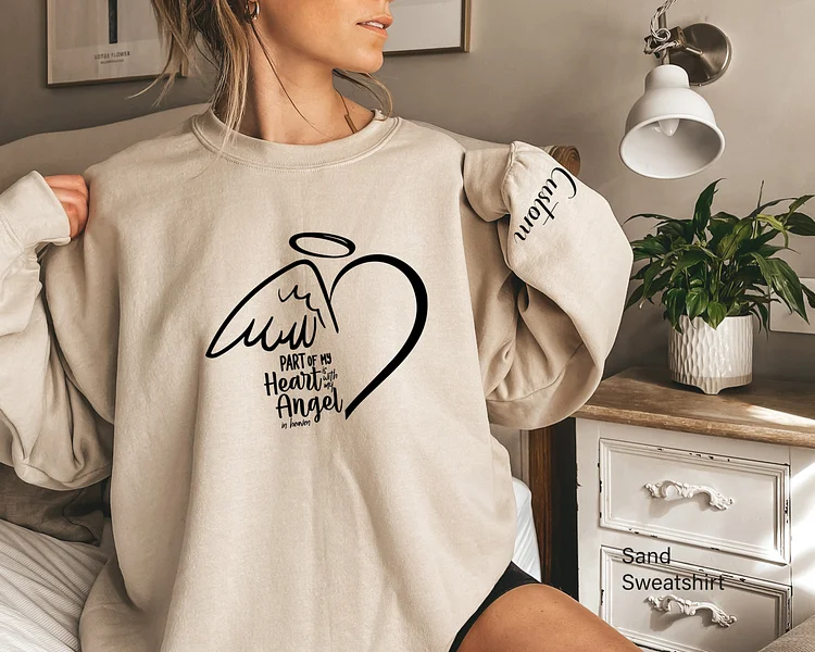Part Of My Heart Is With My Angel In Heaven Sweatshirt, Custom Memorial Shirt With Name, Personalized Gifts, Mom Shirt
