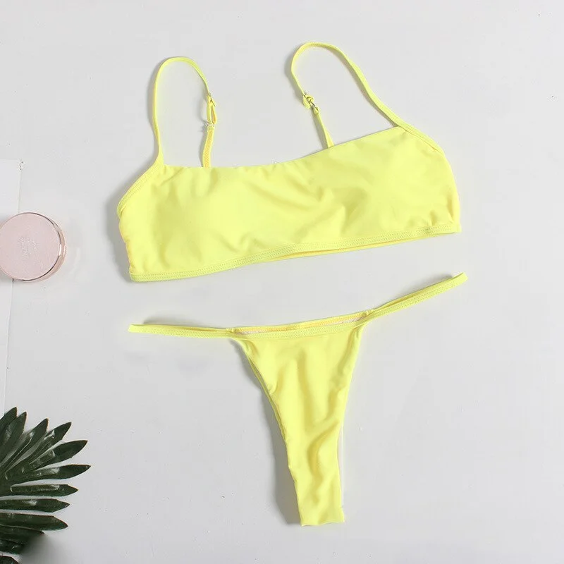 2020 New sexy bikini set backless swimwear women striped swimsuit bathing suit female solid biquini Brazilian Monokini Beachwear