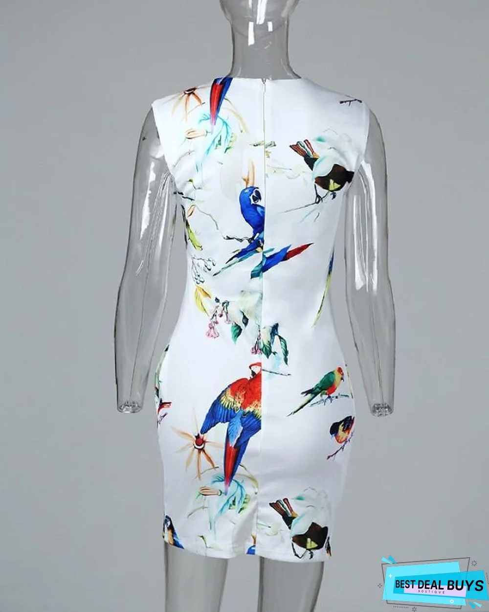 Sleeveless Bird Print Casual Dress