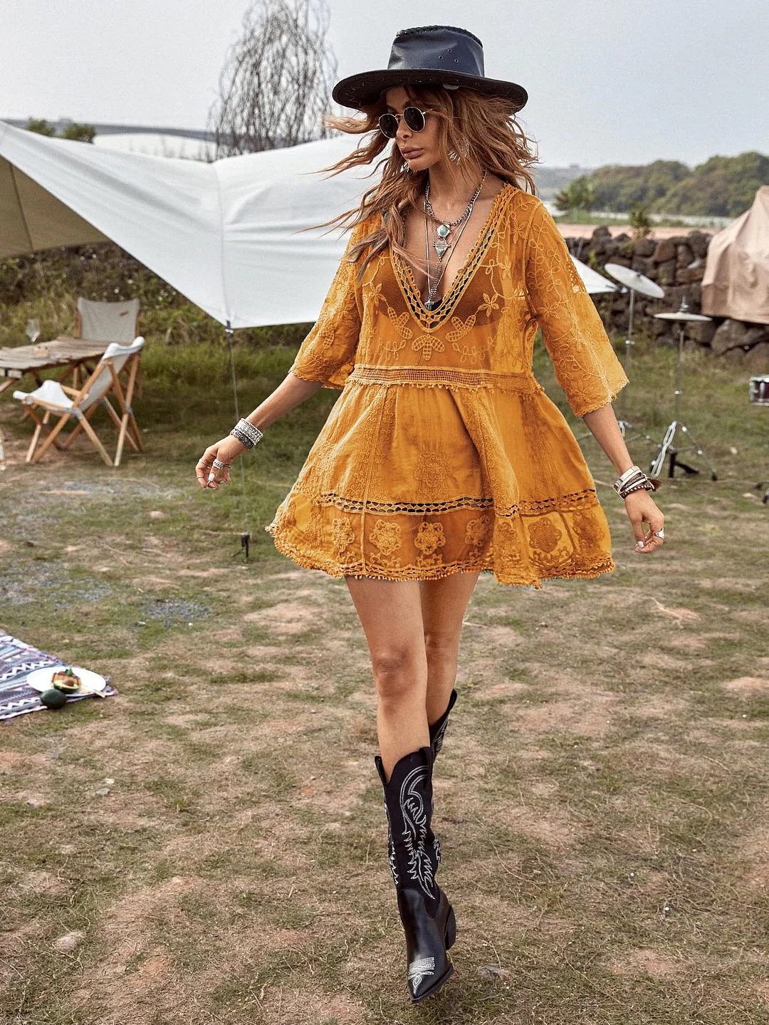 B2prity Women's Contrast Lace Bathing Suit Cover Up V-Neck Swimsuit Coverups Loose Swimwear Beach Dress Beachwear