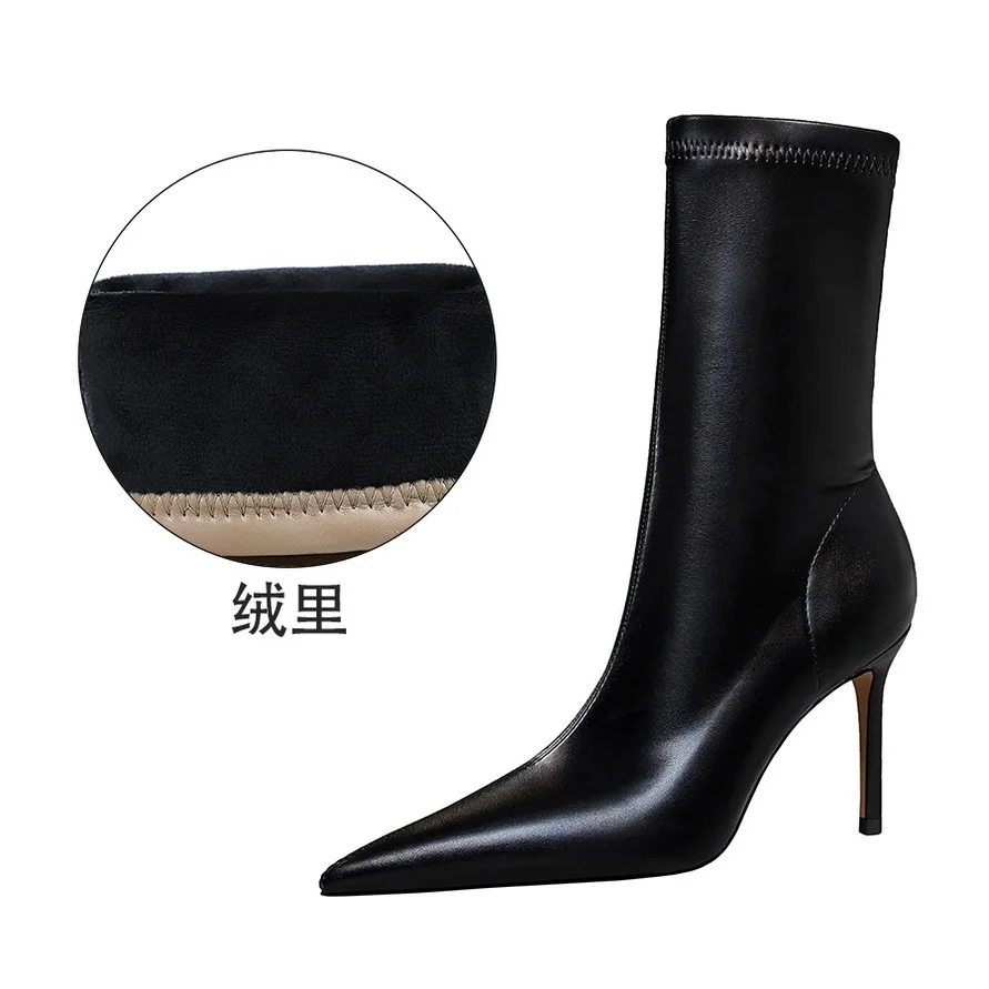 Qengg Qengg Stylish Simple, Thin, High, Shallow Pointed Sexy Nightclub Show Short Boots Women's Boots