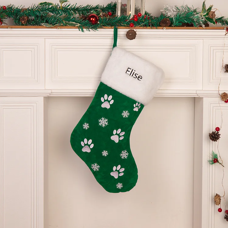 Adornos de medias navideñas Copo de nieve y huella de perro Bolsa de regalo 1 Nombre personalizado