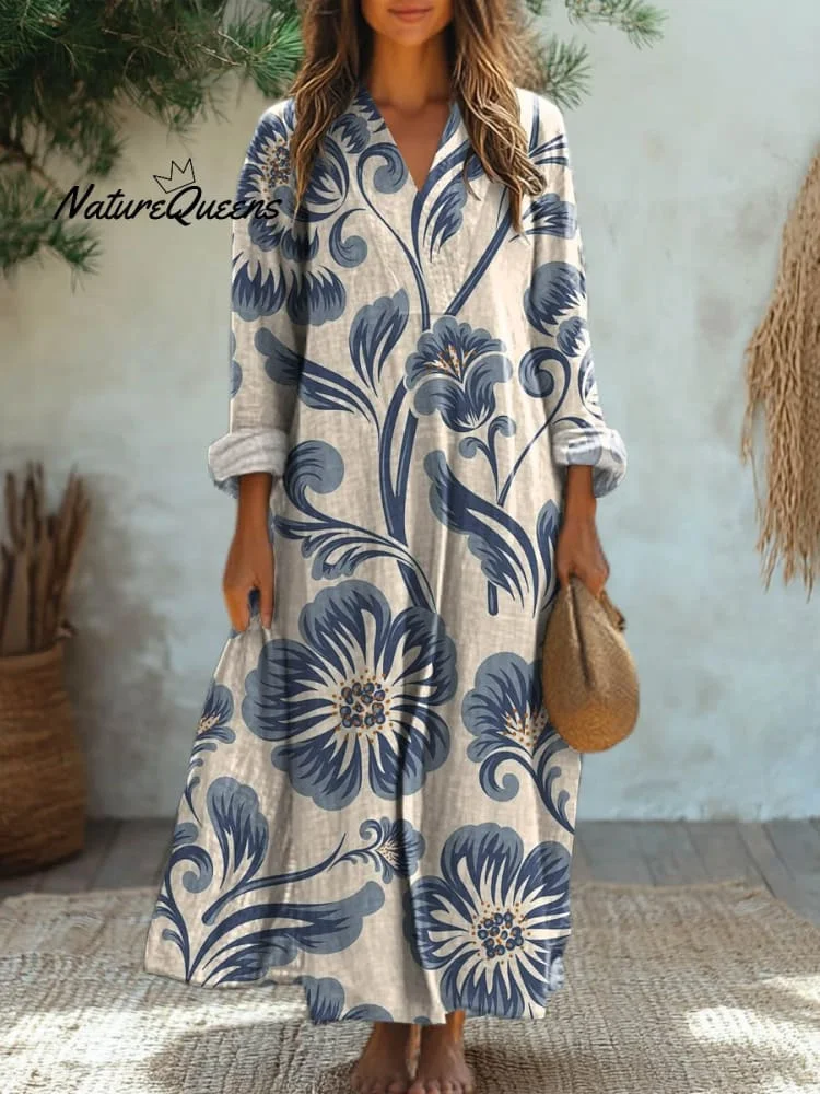 Women's Lovely Floral Art Print Cotton Dress