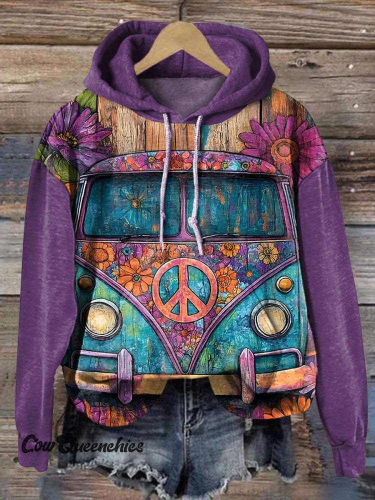 Vintage Peace Love Art Print Casual Sweatshirt Multicolor / S