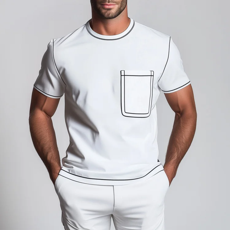 Okaywear Crew Neck Short Sleeve Chest Pocket Contrast Binding T-Shirt Okaywear