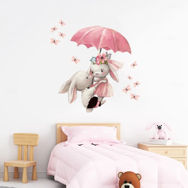 Watercolor style cartoon bear Bunny Wall Stickers for Bbay Nursery Room Decoration Wall Decals for Kids Room Decor PVC Matte 515