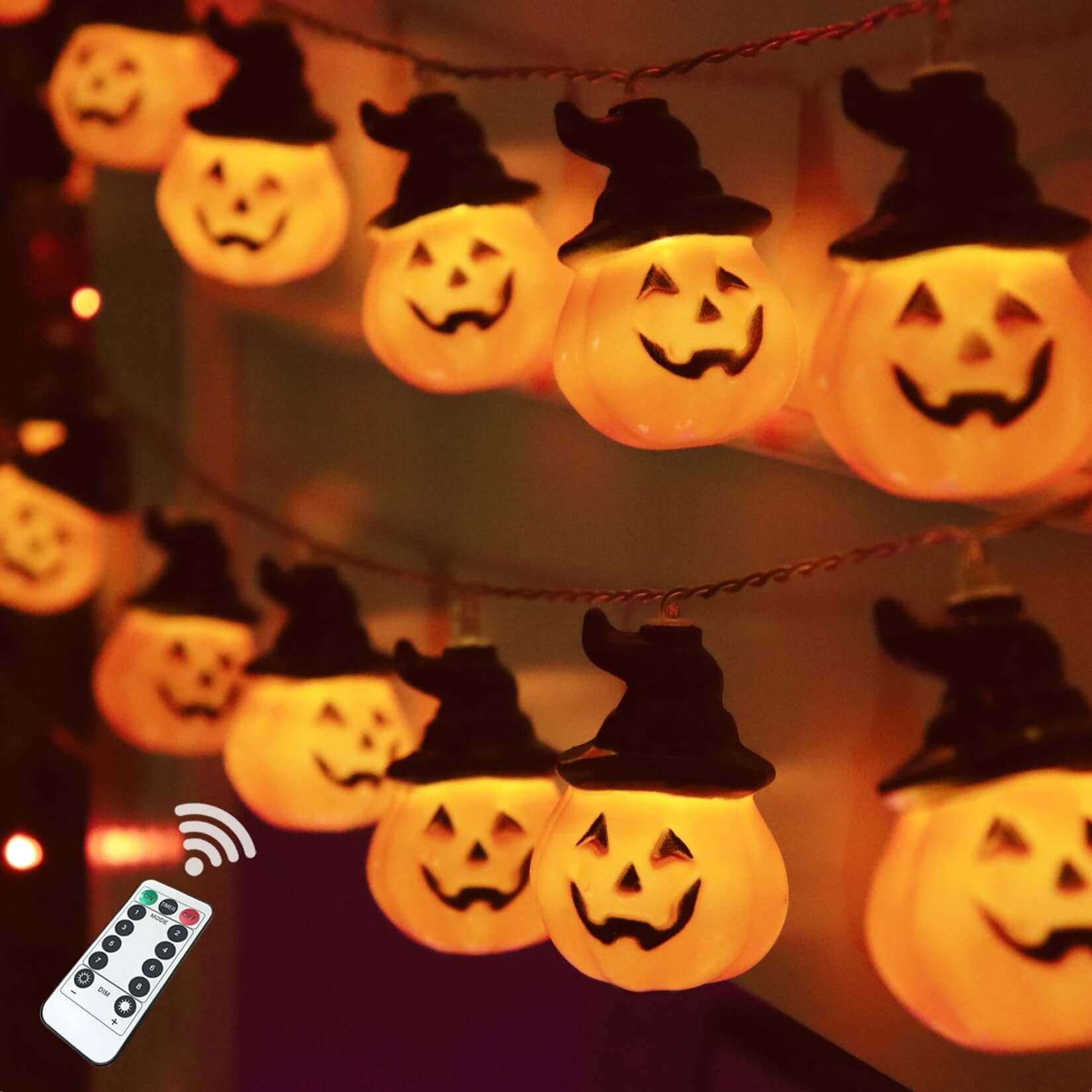10ft Halloween Jack-O'-Lantern String Lights