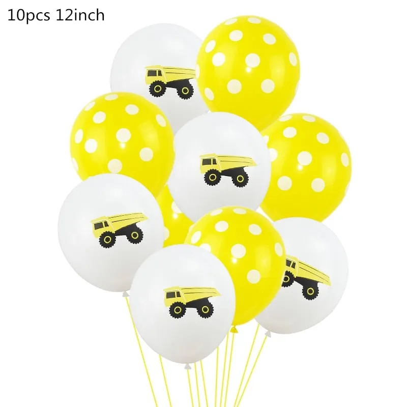 Construction Tractor Theme Excavator Inflatable Balloons Truck Vehicle Banners Baby Shower Kids Boys Birthday Party Supplies