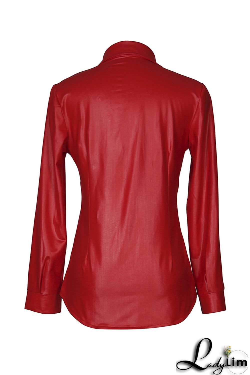 Red Fashion Casual Solid Basic Turndown Collar Tops