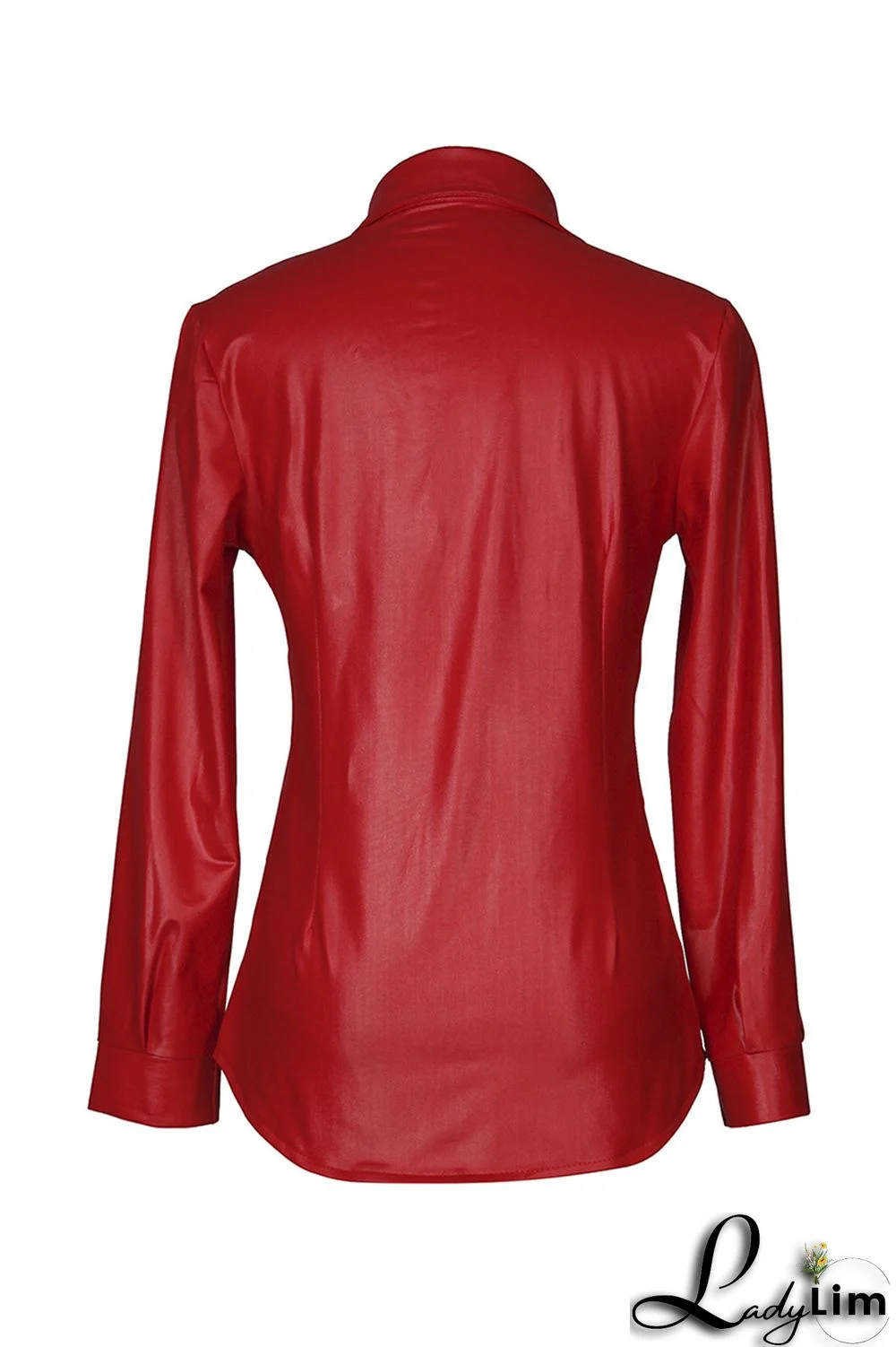 Red Fashion Casual Solid Basic Turndown Collar Tops
