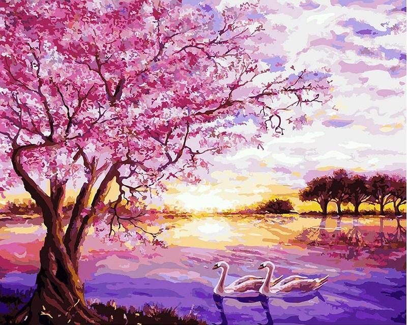 

Beautiful Cherry Tree in the Lake – Paint By Numbers - 40*50CM, 501 Original