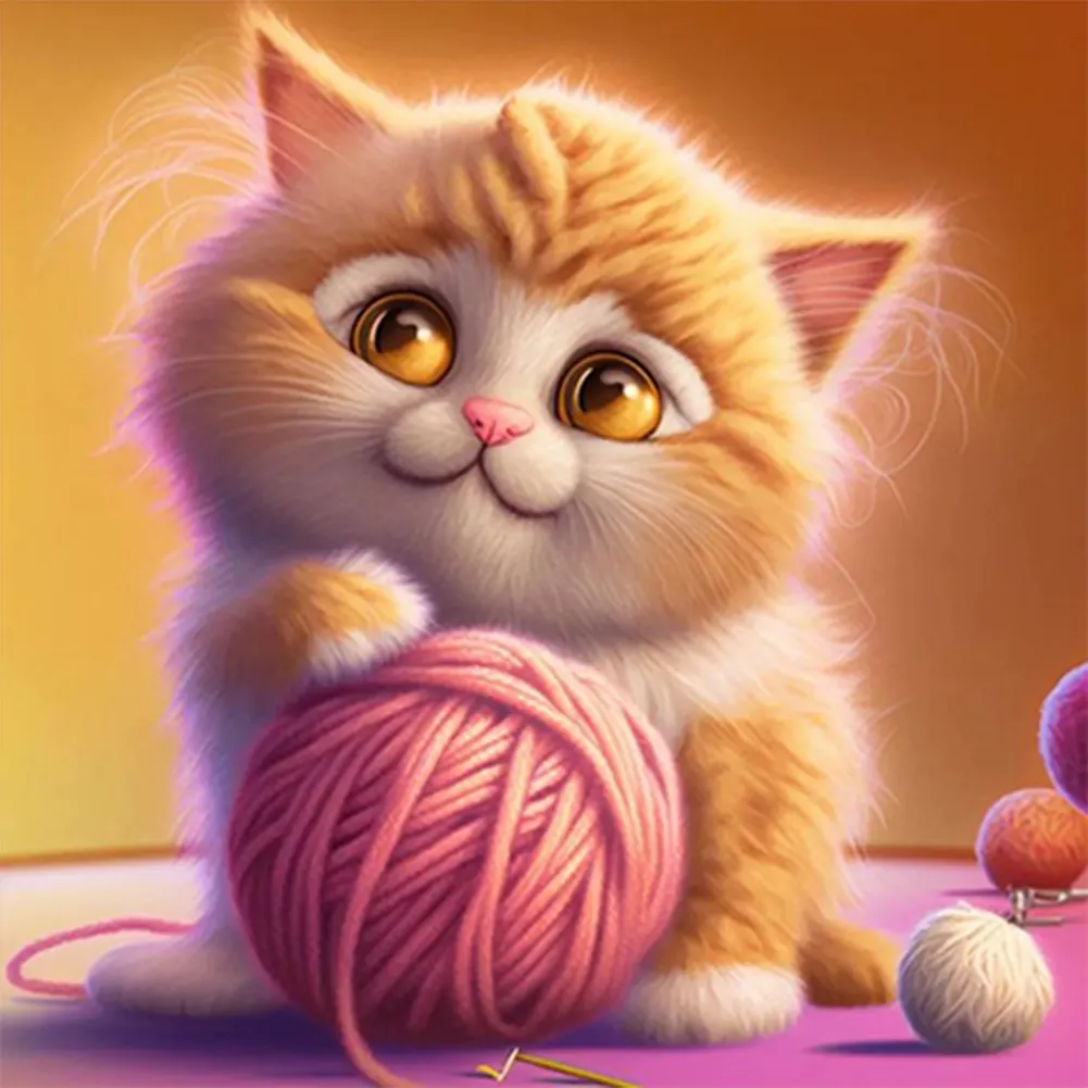 DIY Paint By Number 40*40cm - Cat Playing With Yarn