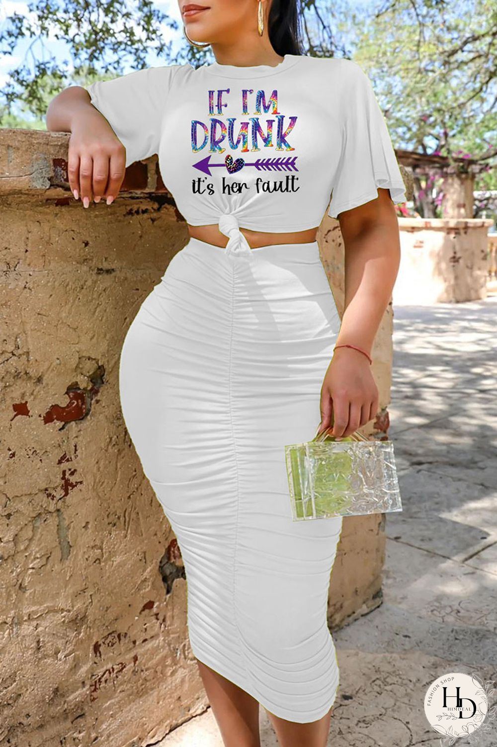 Rose Red Fashion Casual Letter Print Fold O Neck Short Sleeve Two Pieces