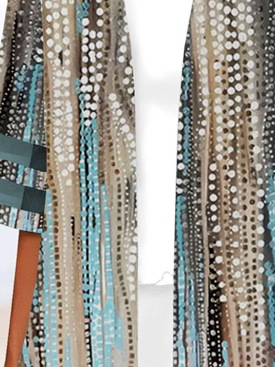 Women Half Sleeve Scoop Neck Polka Dot Colorblock Two-Pieced Tops