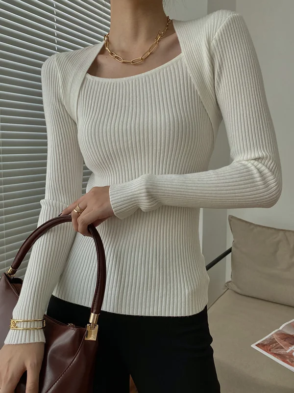 Casual Chic 3 Colors Round-Neck Long Sleeves False Two Pullover