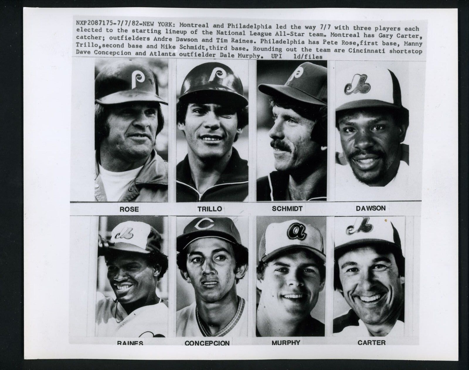1982 National League All Star Press Photo Poster painting Schmidt Pete Rose Dale Murphy Carter