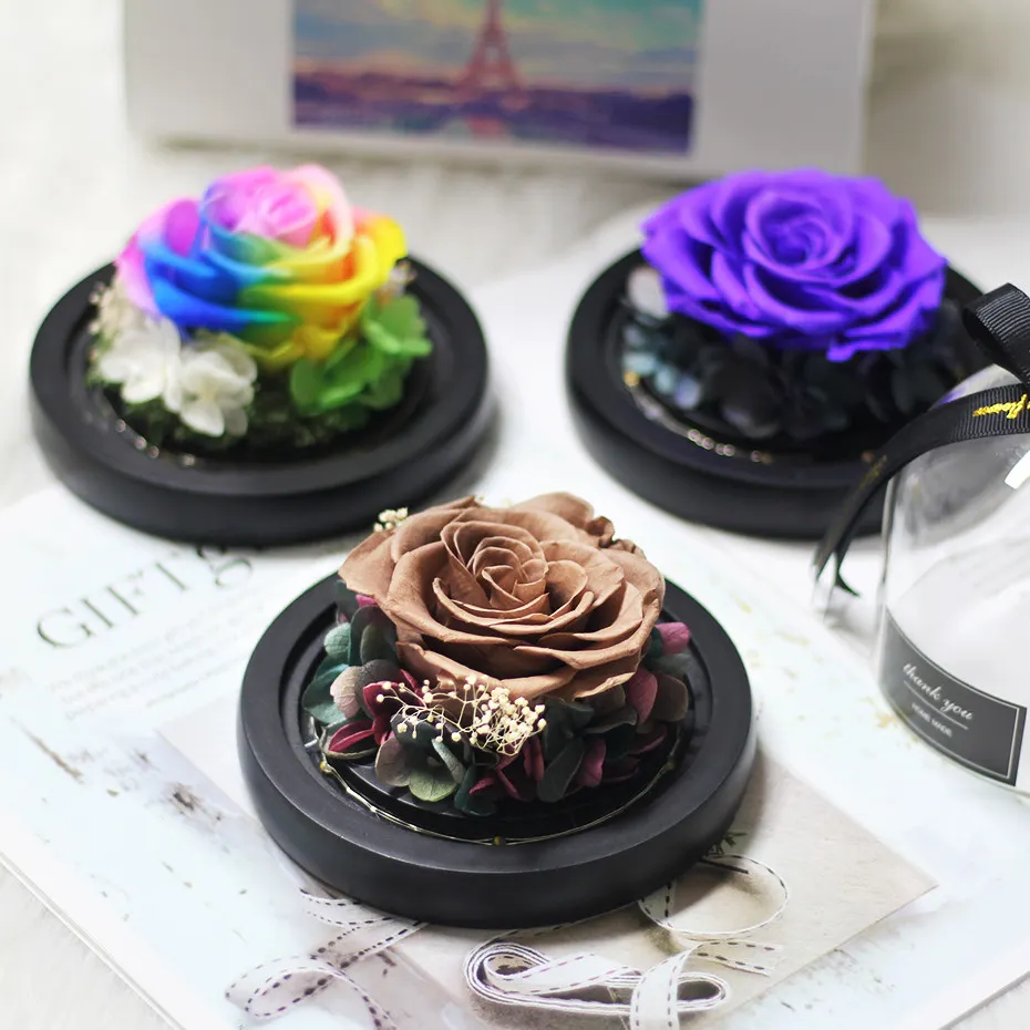 Tegooe DuHouse Forever Roses Preserved Real Flowers in Glass Dome Eternal Flower Gift for Her Valentines Day Anniversary B...