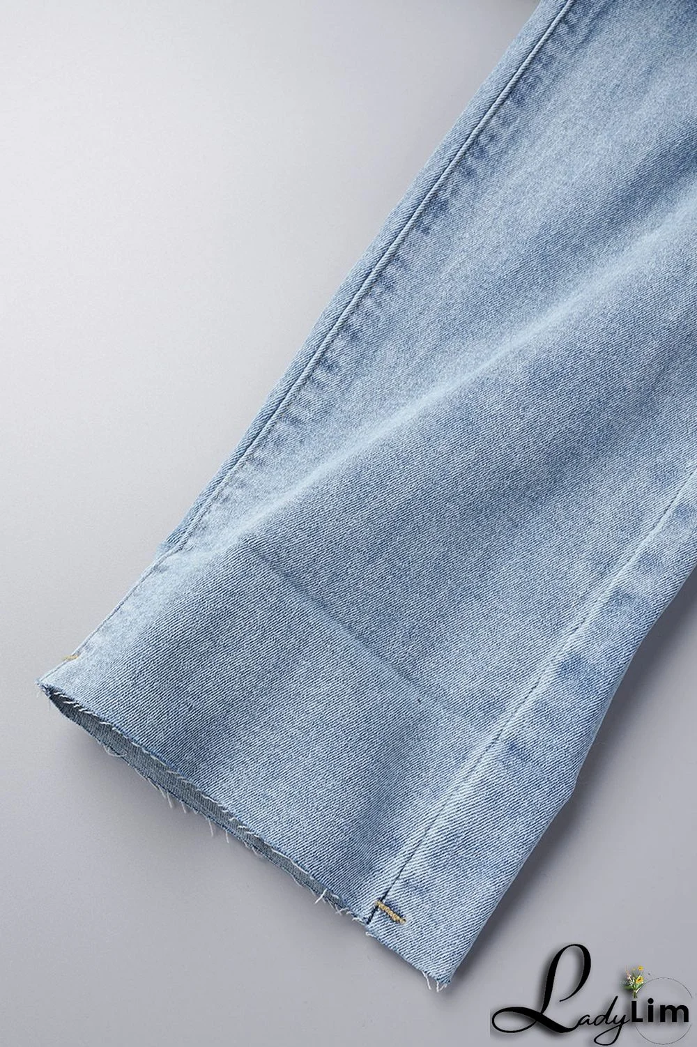 Light Blue Street Solid Ripped Patchwork High Waist Denim Jeans