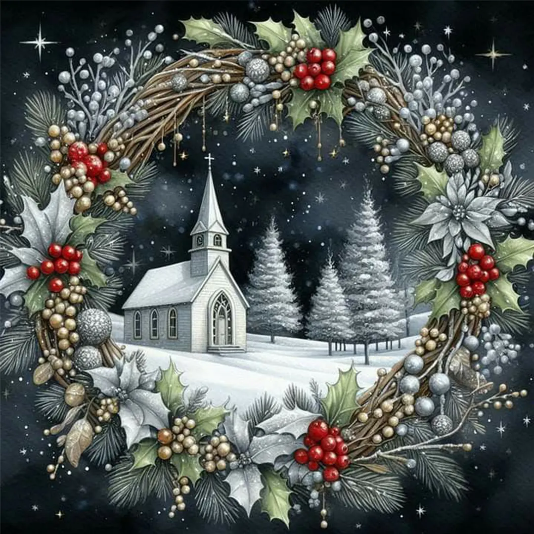 Green Xmas Scenery Full 14CT DIY Counted Cross Stitch Art Crafts Kits 40x40cm