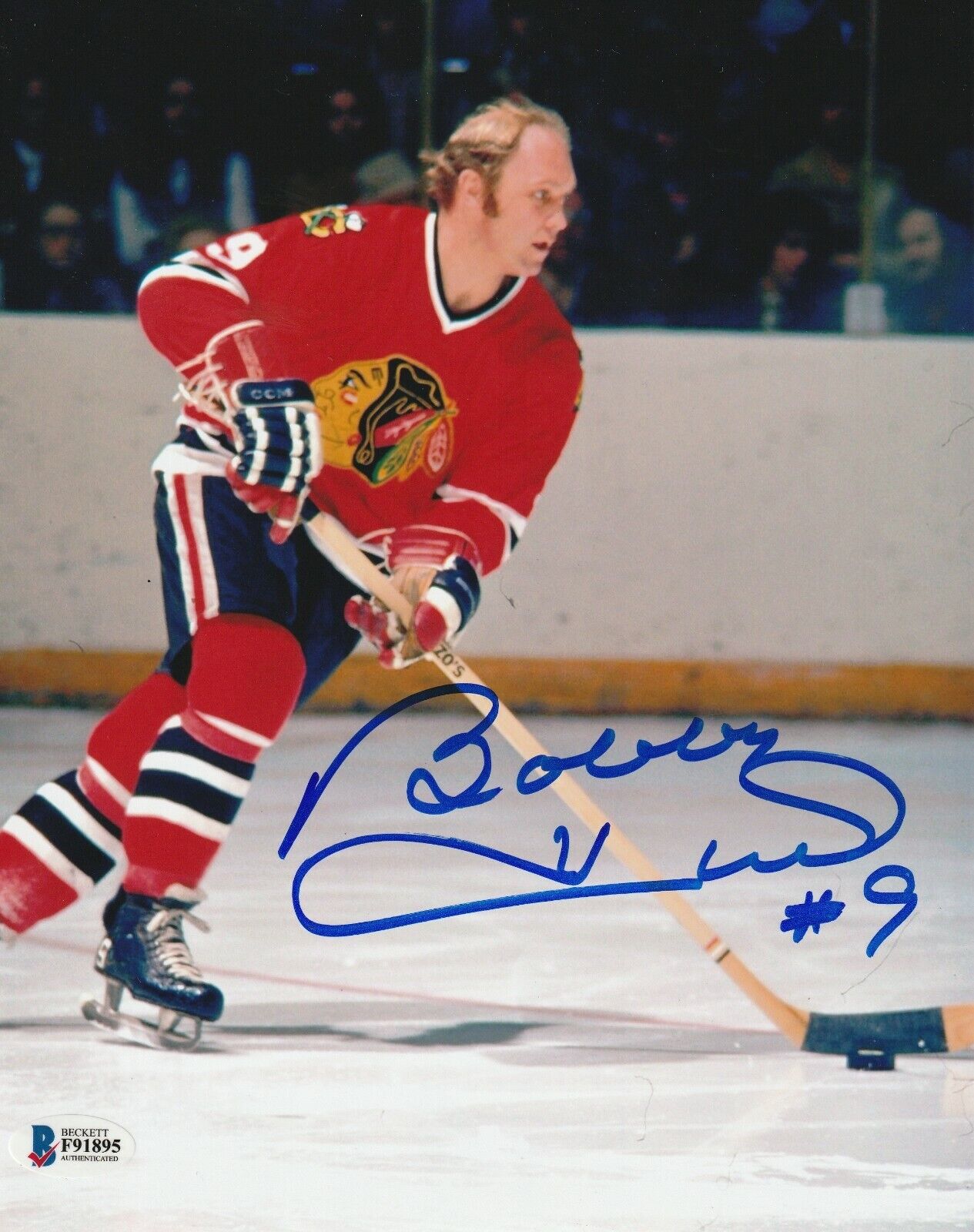 BOBBY HULL Signed BLACKHAWKS 8x10 Photo Poster painting w/ Beckett COA