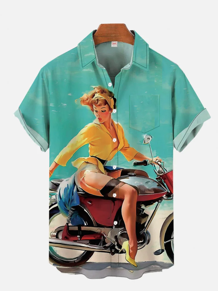 NEW Pin Up Girl Biker Hawaiian Shirt