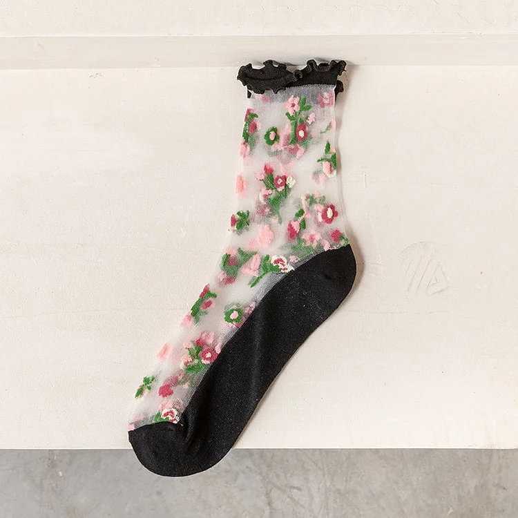 Fairy Tales Aesthetic Cottagecore Fashion Summer Thin Floral Socks QueenFunky