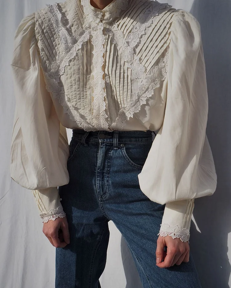 Vintage Cotton Puffed Sleeves Blouse
