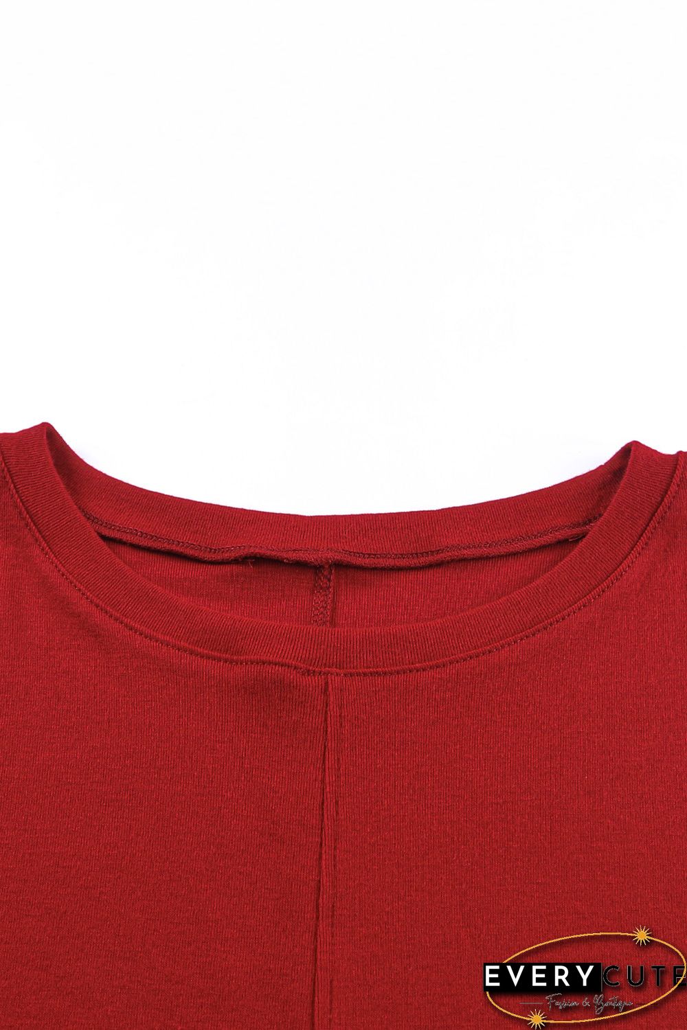 Red Solid Color Patchwork Long Sleeve Top