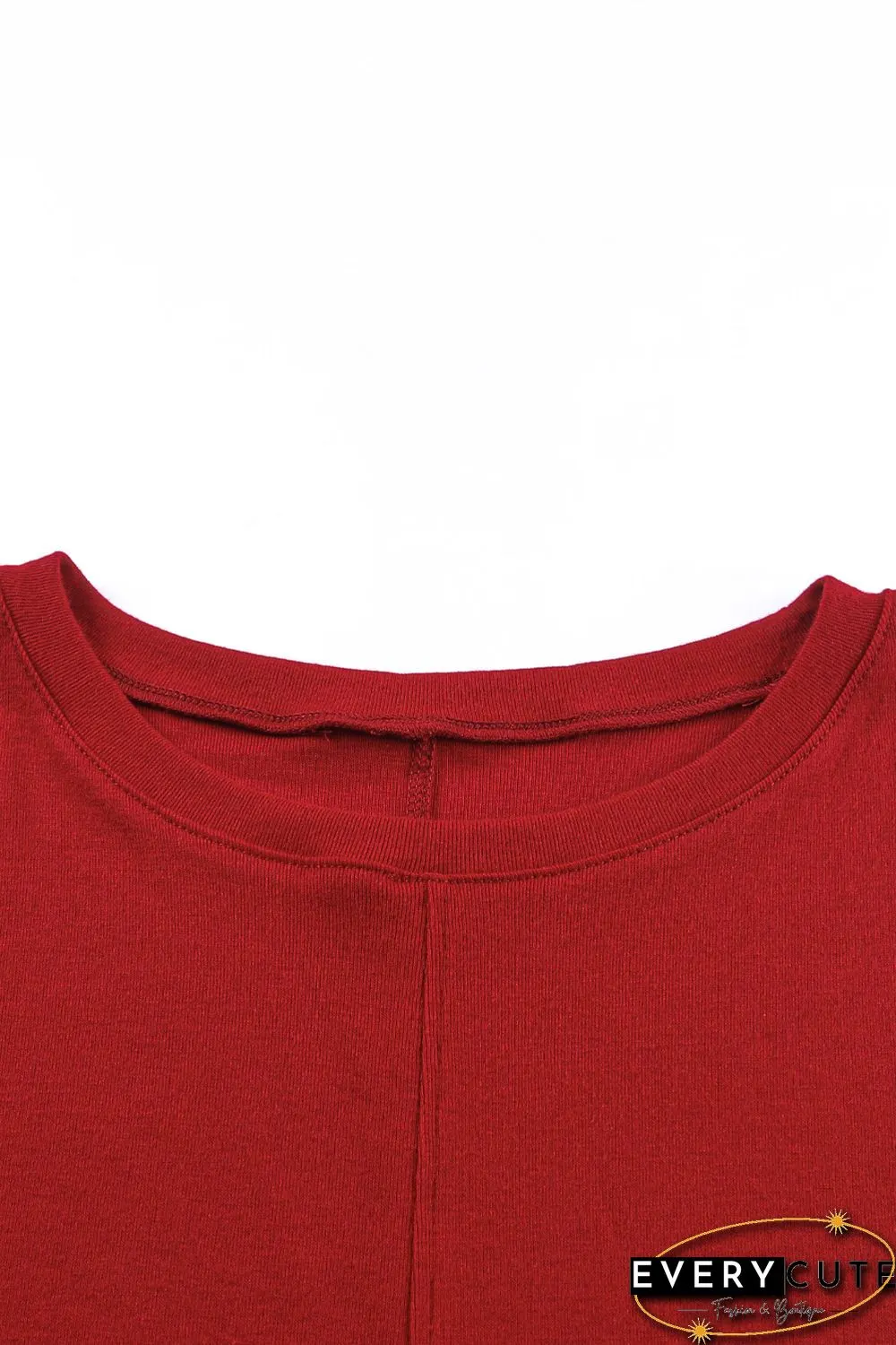 Red Solid Color Patchwork Long Sleeve Top