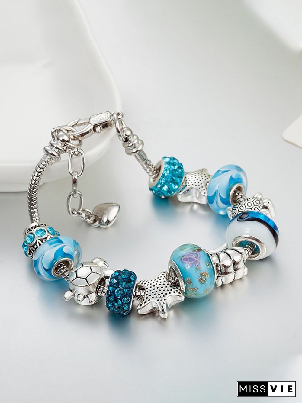 Women's Resort Style Fashion Turtle Glass Bead Adjustable Bracelet