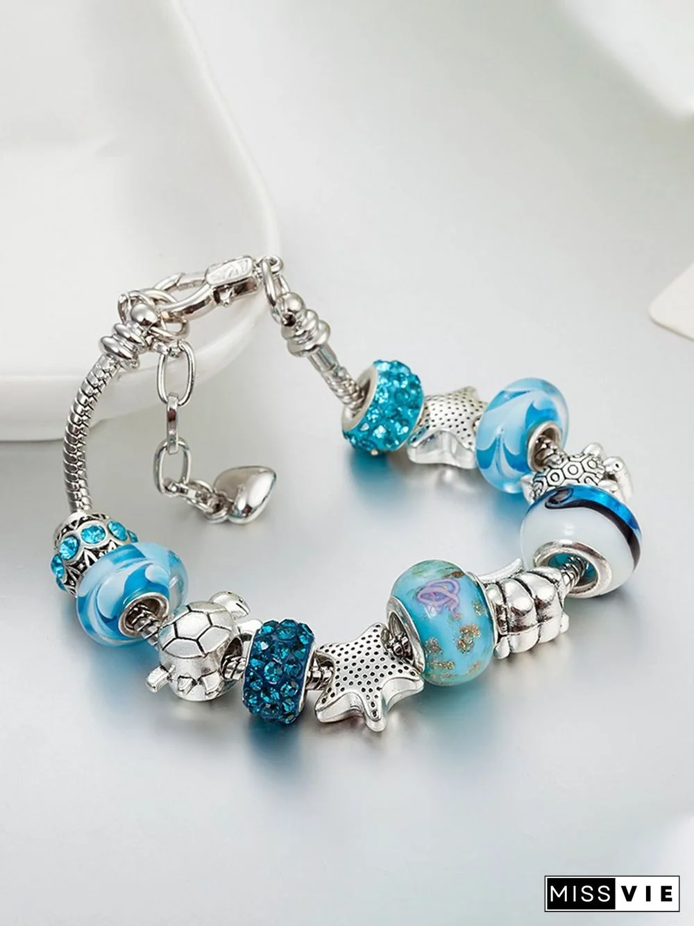 Women's Resort Style Fashion Turtle Glass Bead Adjustable Bracelet