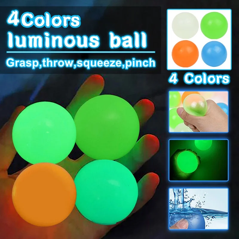 4.5cm Luminous Balls High Bounce Glowing Stress Ball Sticky Wall Home Party Decoration Kids Gift Anxiety Toy Glow in the Dark