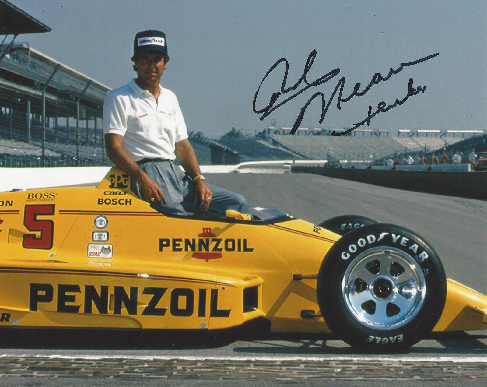 RICK MEARS SIGNED AUTHENTIC 4X INDY 500 WINNER 8x10 Photo Poster painting C w/COA ROCKET DRIVER