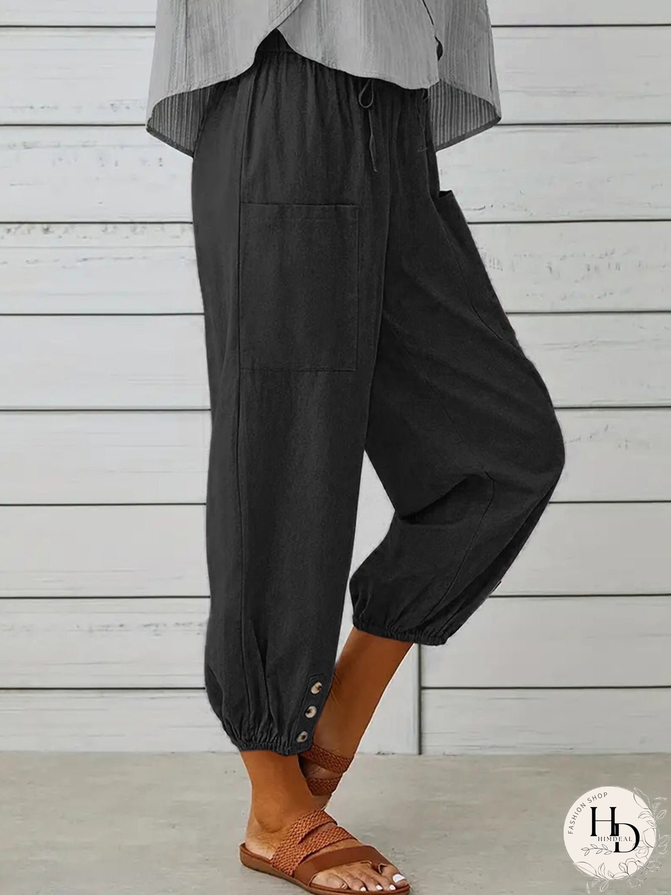 Decorative Button Cropped Pants