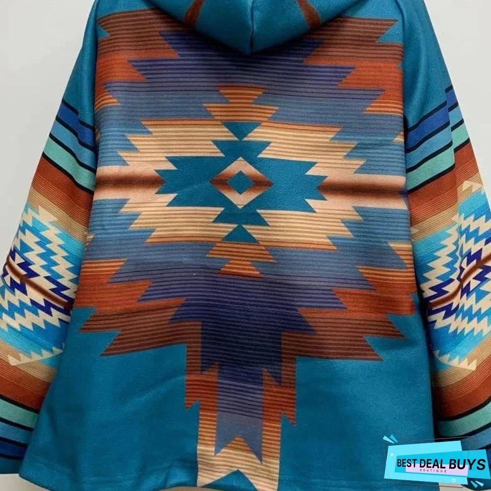 Wool Coat Printed Long Sleeve Hooded Coat