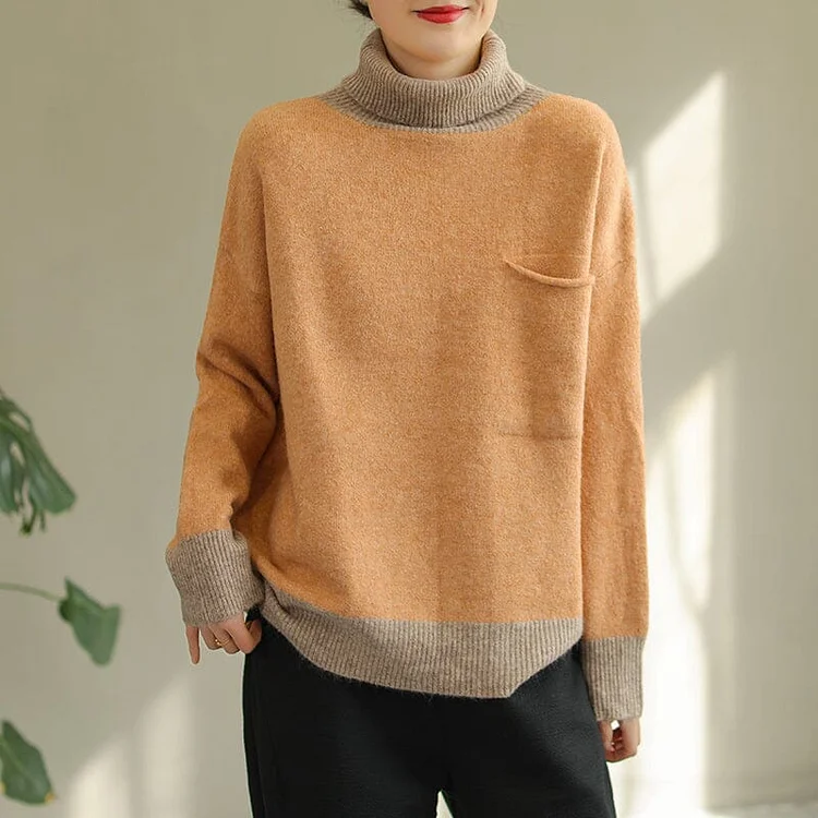 Winter Fashion Color Matching Turtlenewck Knitted Sweater